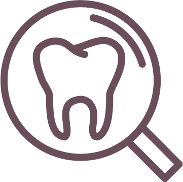 Icon of a tooth inside a magnifying glass